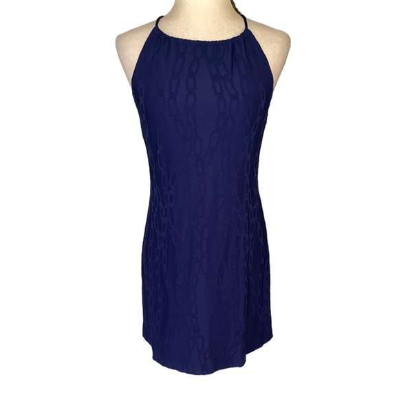 J. McLaughlin Maria Navy Blue Chain Print Cutout Halter Slip Dress - XS - Picture 2 of 12